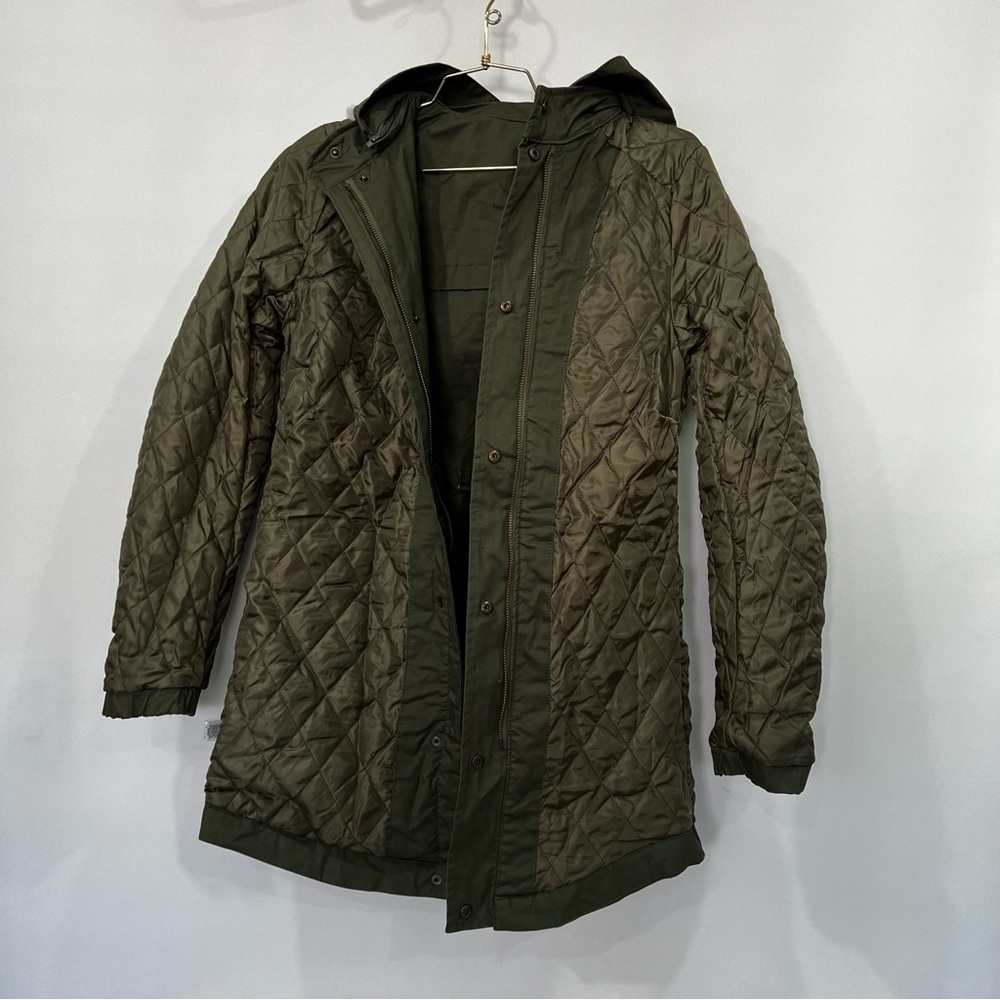 Jacket Quilted Lined Olive Green Size Large With Removable Faux Fur Hood Cotton - Picture 8 of 12